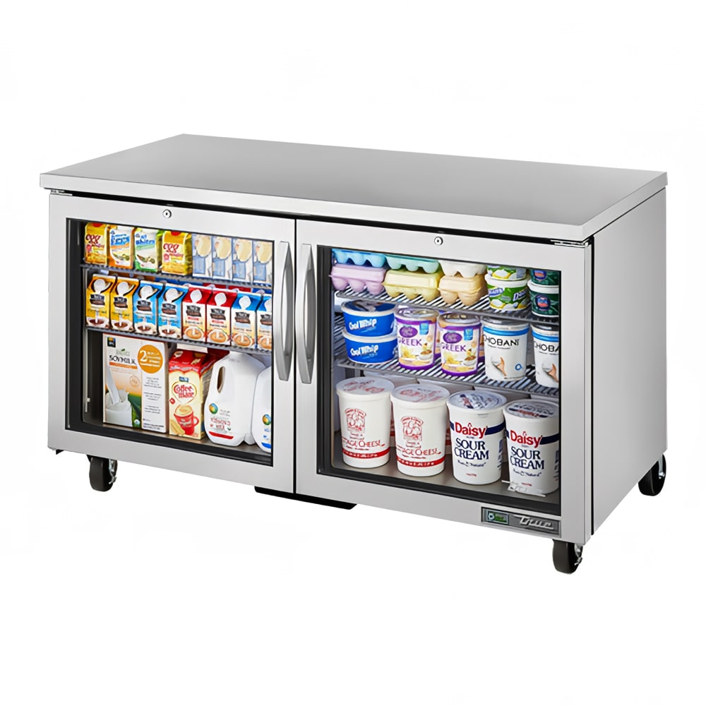 True TUC-60G-HC~FGD01 60" 2-Door Glass Door Undercounter Refrigerator