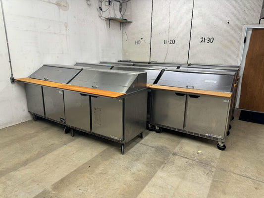 Wholesale lot of 4 Beverage-Air SPE48-18M  48" 2 Door Mega Top Refrigerated Prep Tables- JS