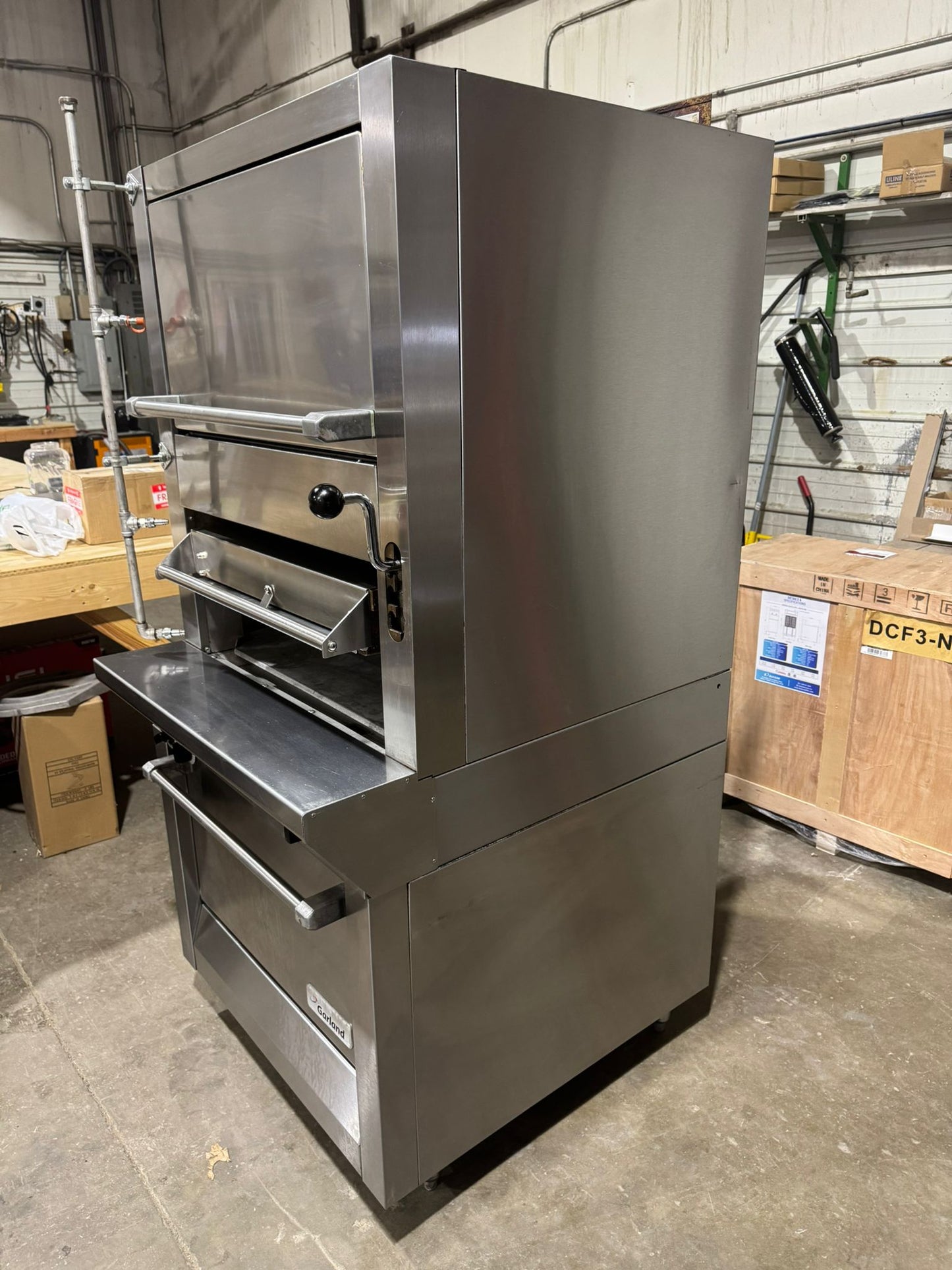 Used Garland M100XRM Upright Infrared Broiler with Standard and Finishing Ovens - 110,000 BTU NG