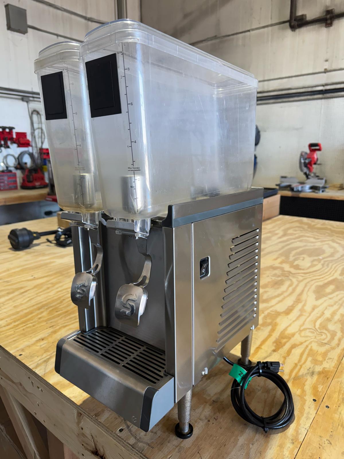 Used Crathco Double 2.4 Gallon 2 Bowl Premix Cold Beverage Dispenser with Agitator 120V