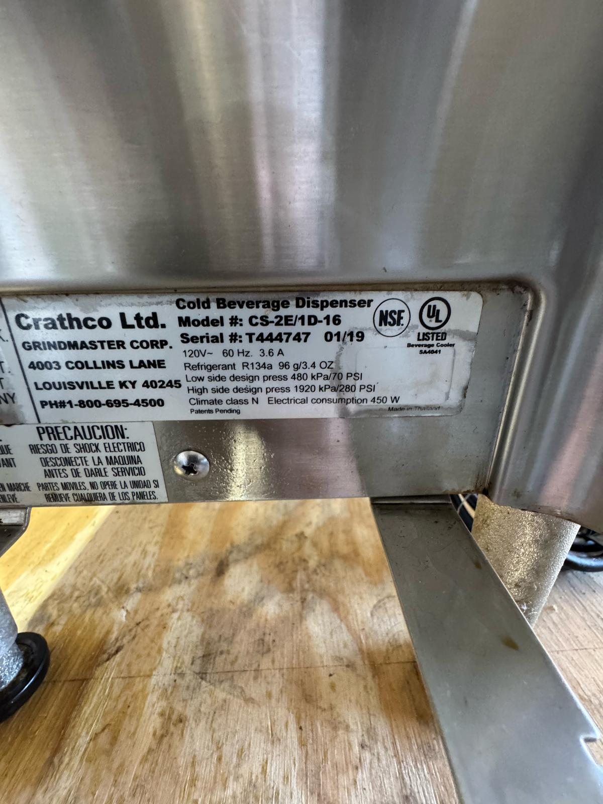 Used Crathco Double 2.4 Gallon 2 Bowl Premix Cold Beverage Dispenser with Agitator 120V