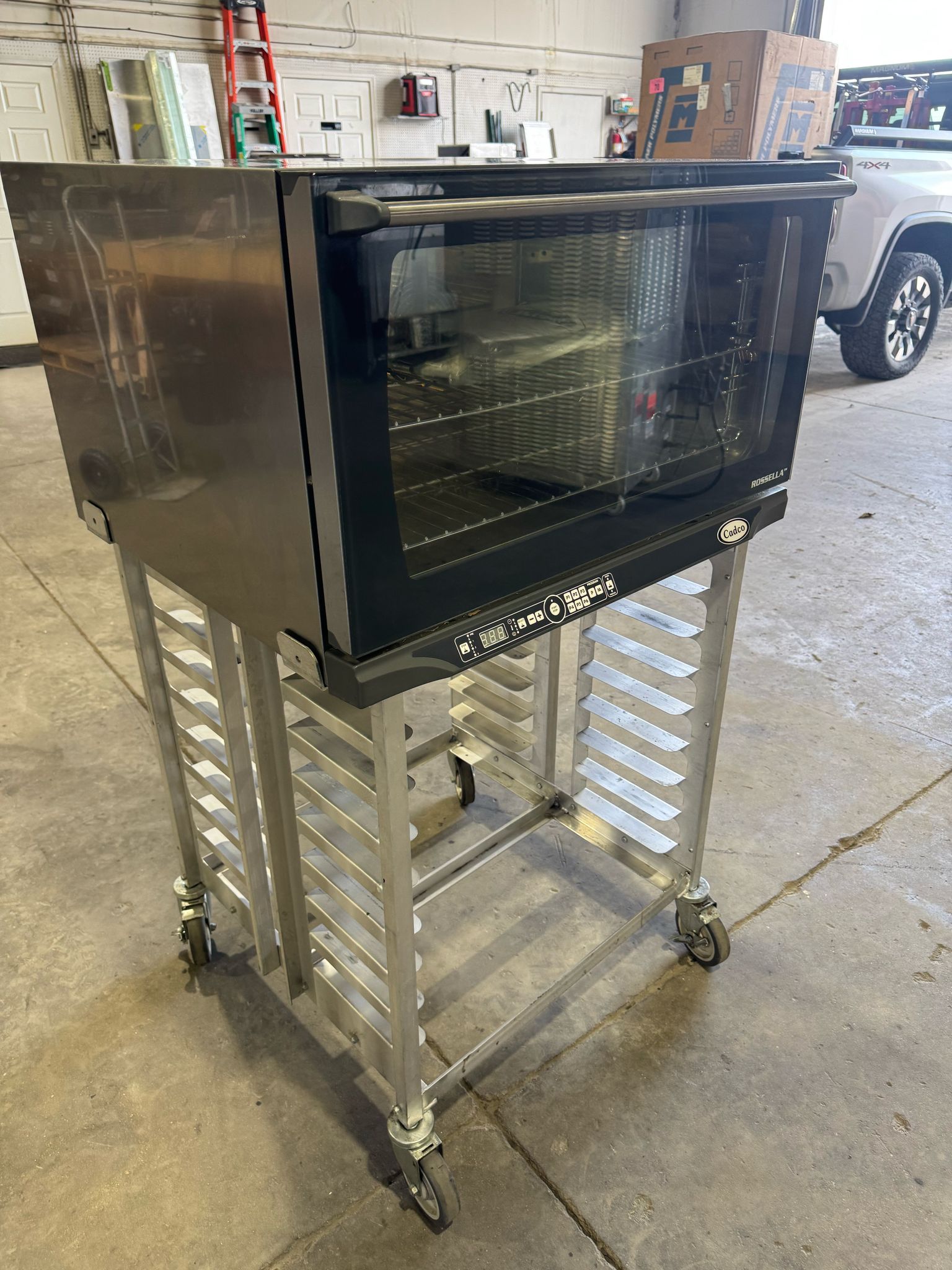 Used Cadco XAFT - 195 Full - Size Rossella™ Digital Convection Oven with Steam and Stand 220V - Falcon Restaurant Supply - 4