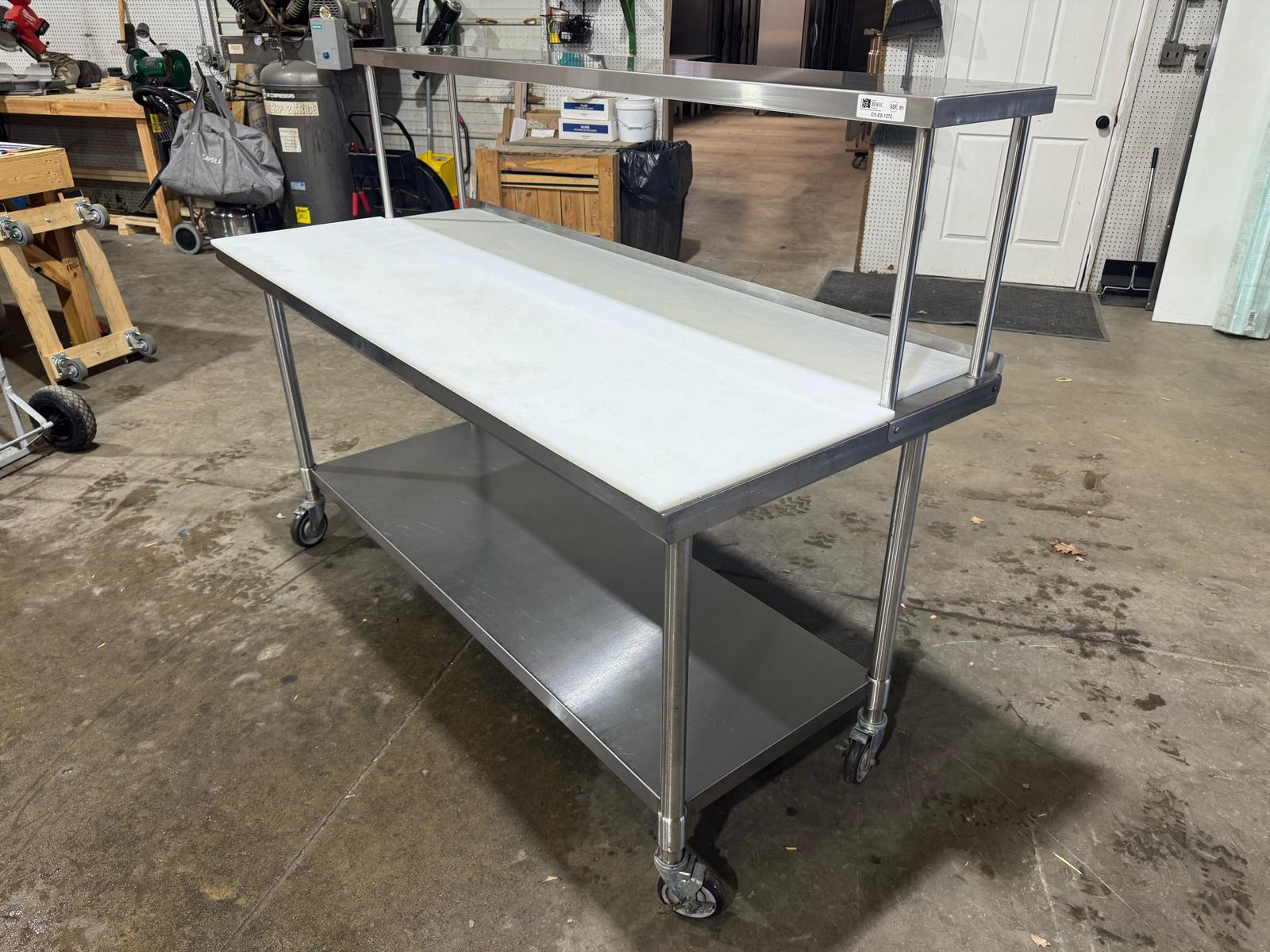 Used John Boos 36"x72" Stainless Table with Overshelf, Casters and Cutting Board - Falcon Restaurant Supply - 2