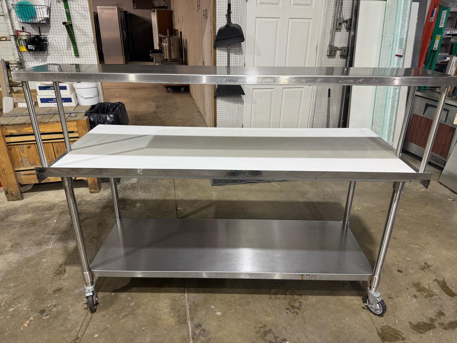 Used John Boos 36"x72" Stainless Table with Overshelf, Casters and Cutting Board - Falcon Restaurant Supply - 3