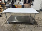 Used Advance Tabco MS-366 72" Stainless Table w/ Undershelf Casters and Cutting Board