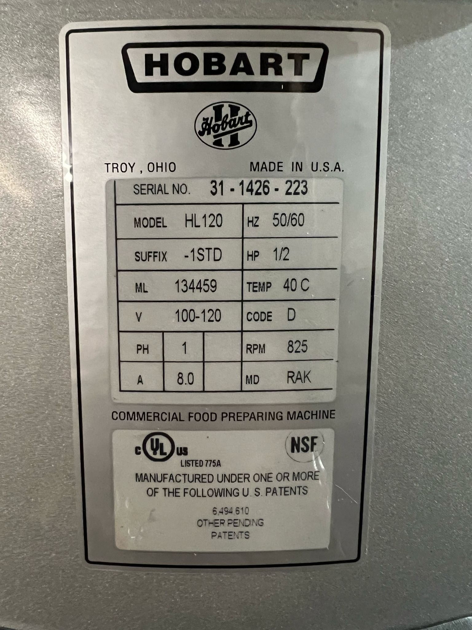 Used Hobart Legacy HL120-1STD 12 Qt. Planetary Stand Mixer - 120V, 1/2 hp