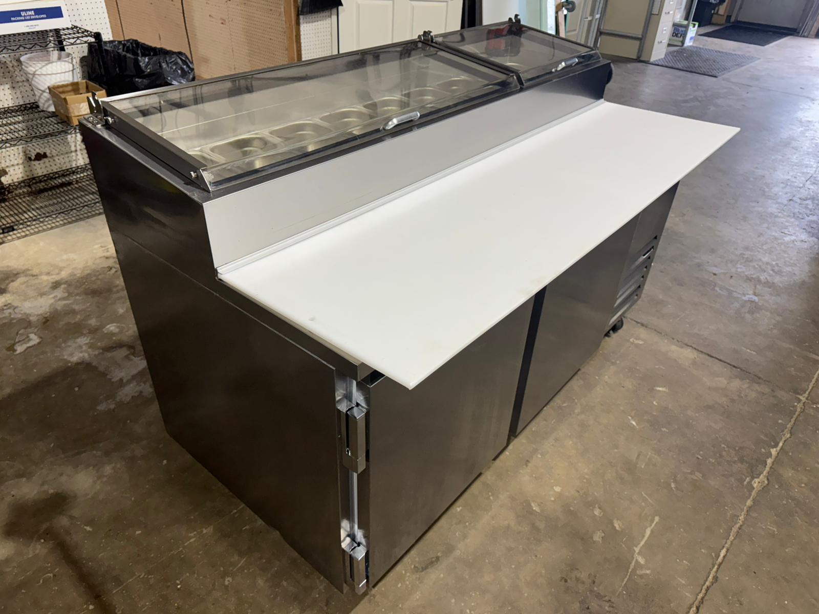 Used 67" Beverage Air DP67-CL Clear Lid Refrigerated Pizza Prep Table 120V