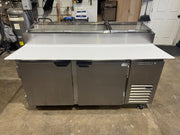 Used 67" Beverage Air DP67-CL Clear Lid Refrigerated Pizza Prep Table 120V