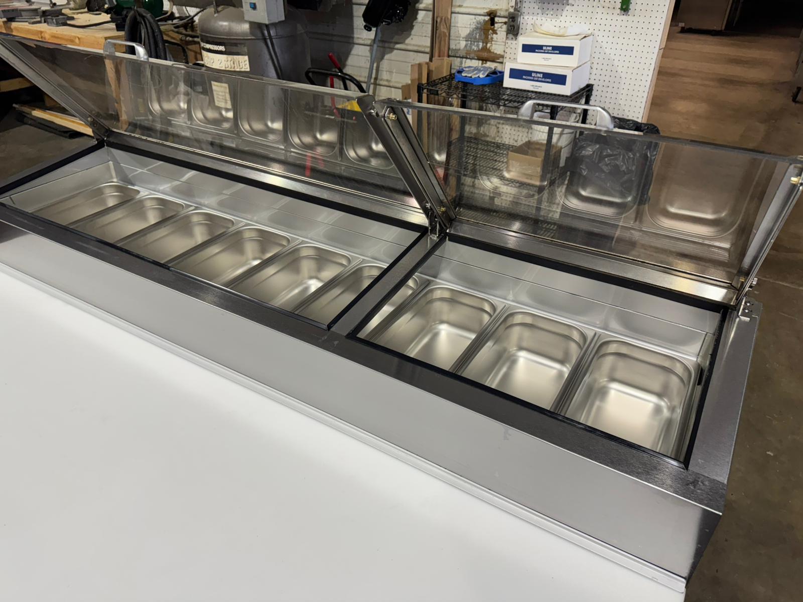 Used 67" Beverage Air DP67-CL Clear Lid Refrigerated Pizza Prep Table 120V