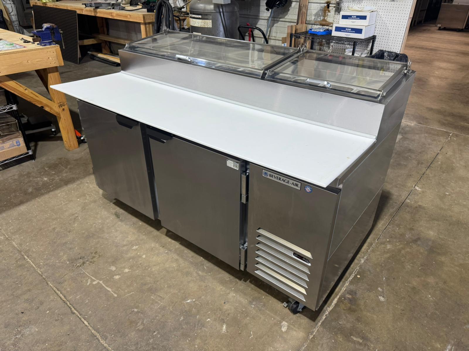 Used 67" Beverage Air DP67-CL Clear Lid Refrigerated Pizza Prep Table 120V