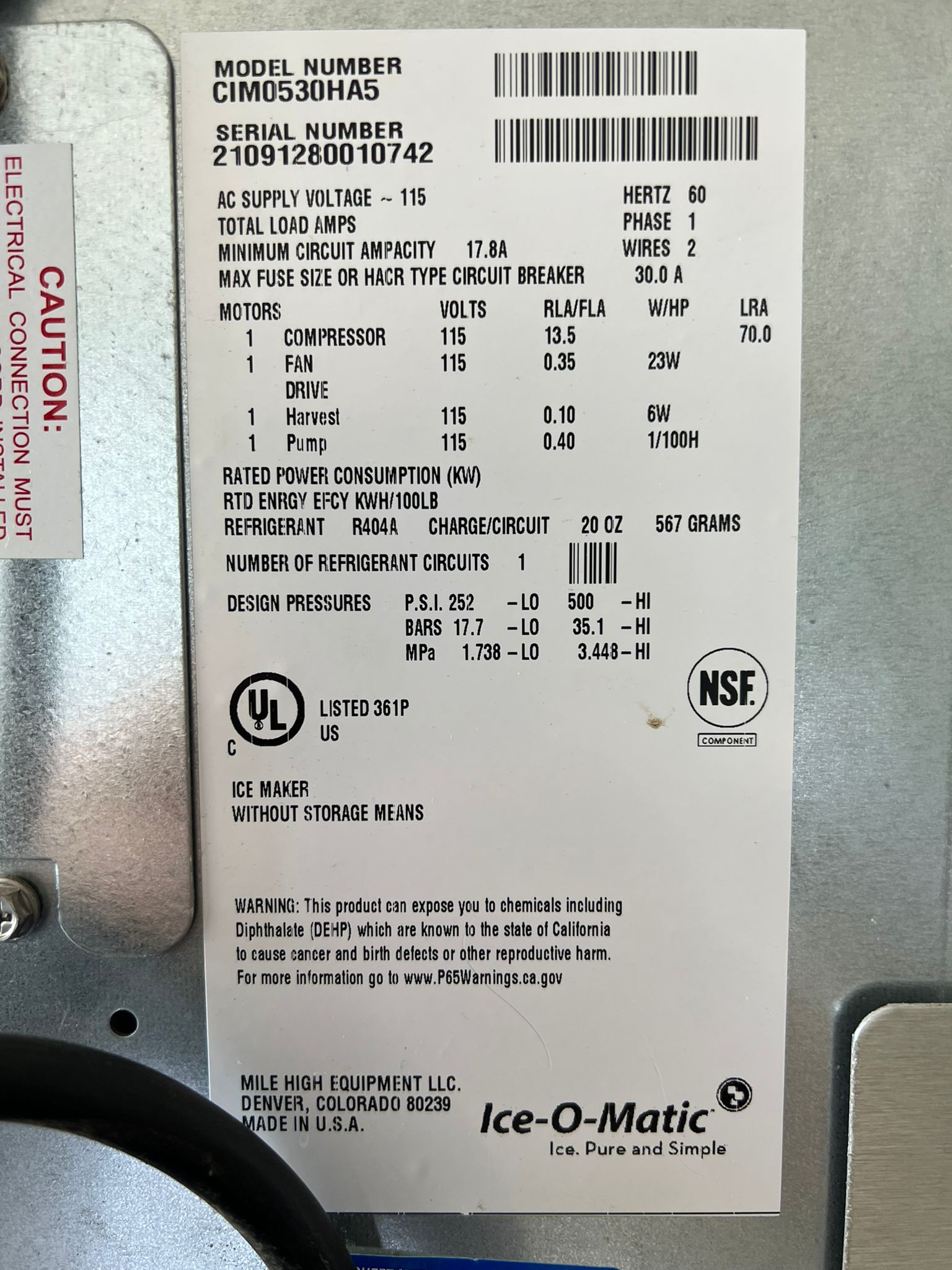 Used Ice-O-Matic CIM0530HA5 Half Dice Ice Machine 561lb with 510lb Bin 120V