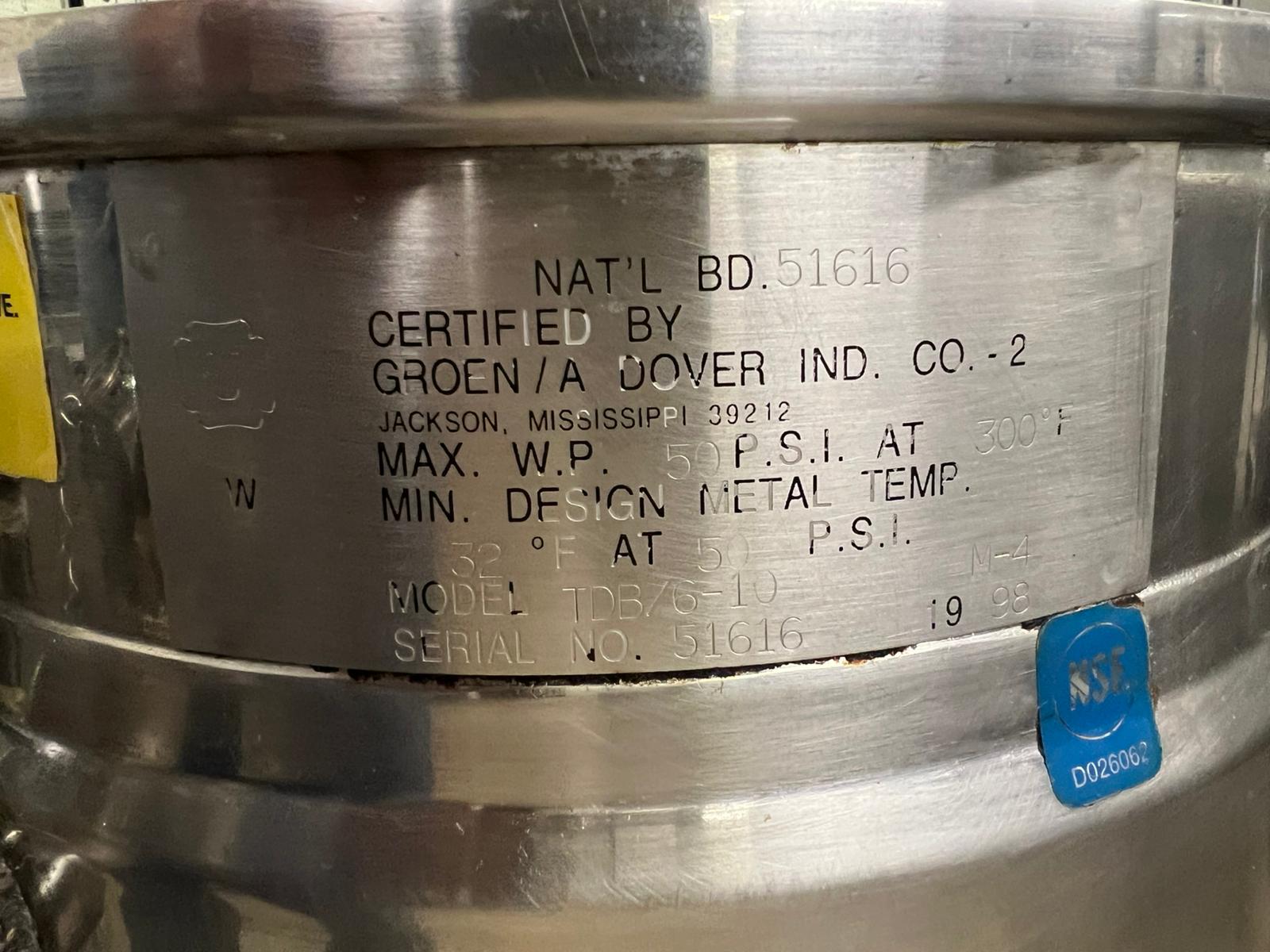 Used Groen TDB/6 - 10 Electric Steam Jacketed 10 Quart Kettle with Stand 208V - Falcon Restaurant Supply - 7