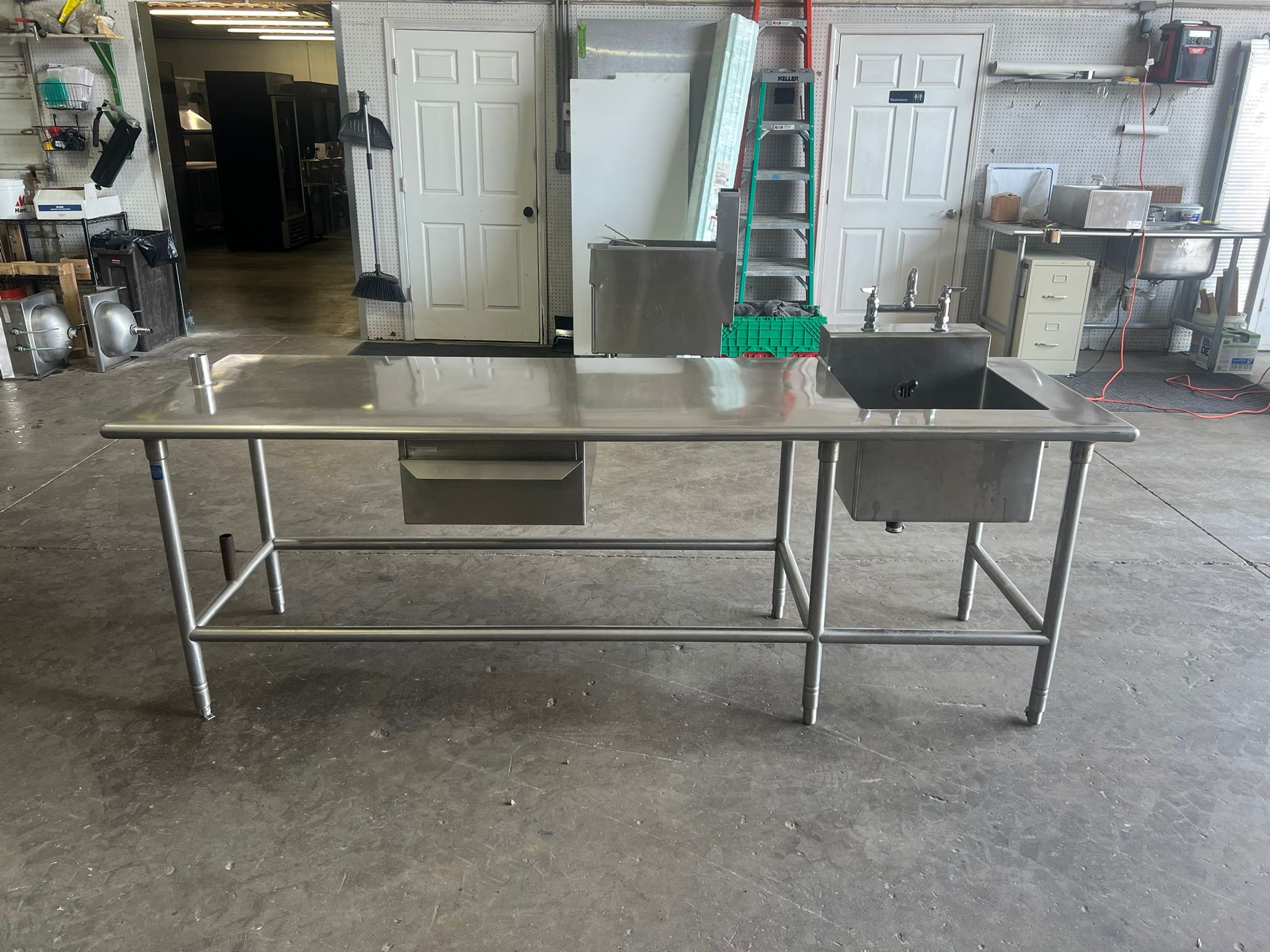 Used 96" Stainless Steel Single compartment Sink with Drawer and Faucet - Falcon Restaurant Supply - 1