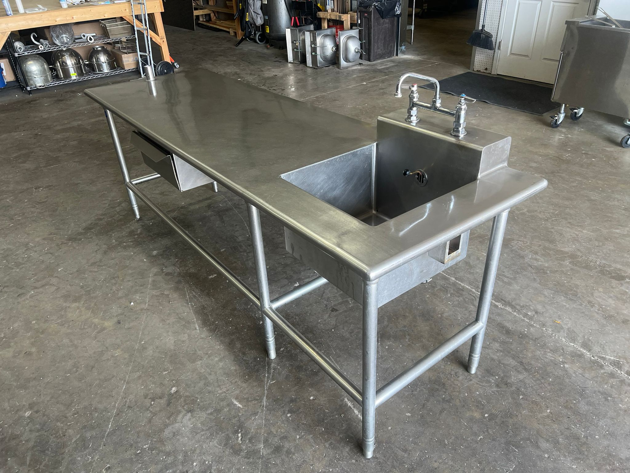 Used 96" Stainless Steel Single compartment Sink with Drawer and Faucet - Falcon Restaurant Supply - 4