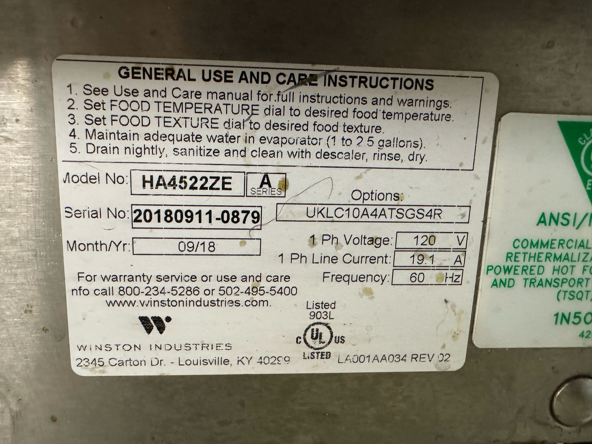 Used Winston HA4522ZE CVAP Insulated Humidified Heated Holding Cabinet 120V