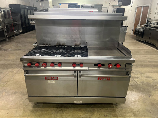 Used Vulcan 60FL 6 Burner Gas Range with 2 Standard Ovens and Griddle NG