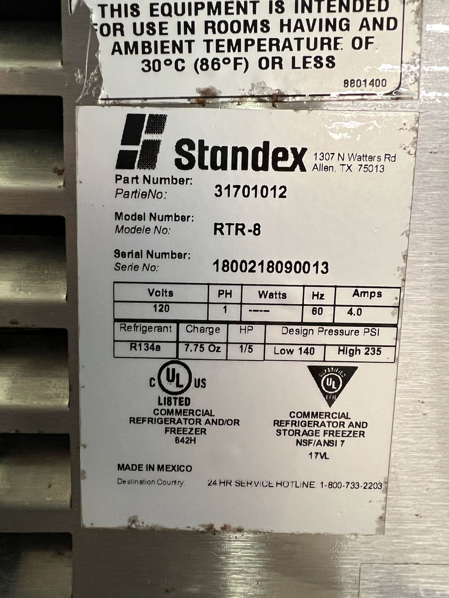 Used 27" APW Wyott RTR-8 Countertop Refrigerated Prep Rail 8 Pan Capacity 120V