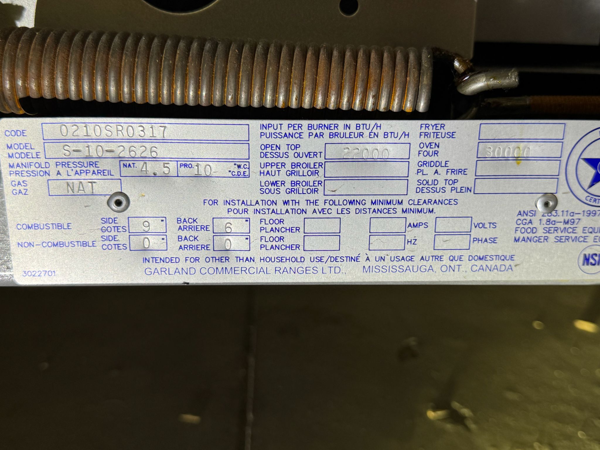 Used 60" U.S. Range S-10-2626 Natural Gas 10 Burner Range with 2 Ovens