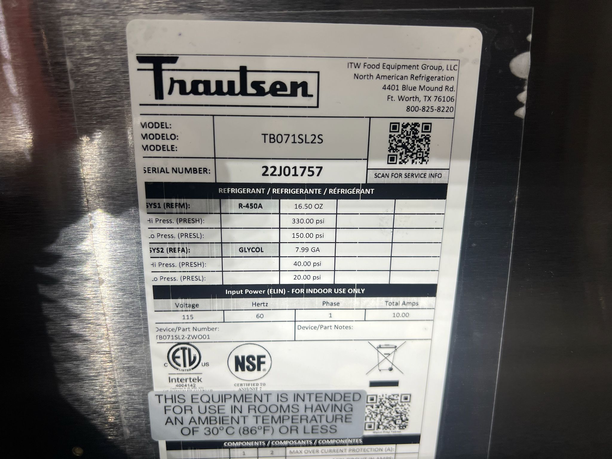 Used 2022 71" Traulsen TB071SL2S Two Section Refrigerated Glycol Prep Table 115V
