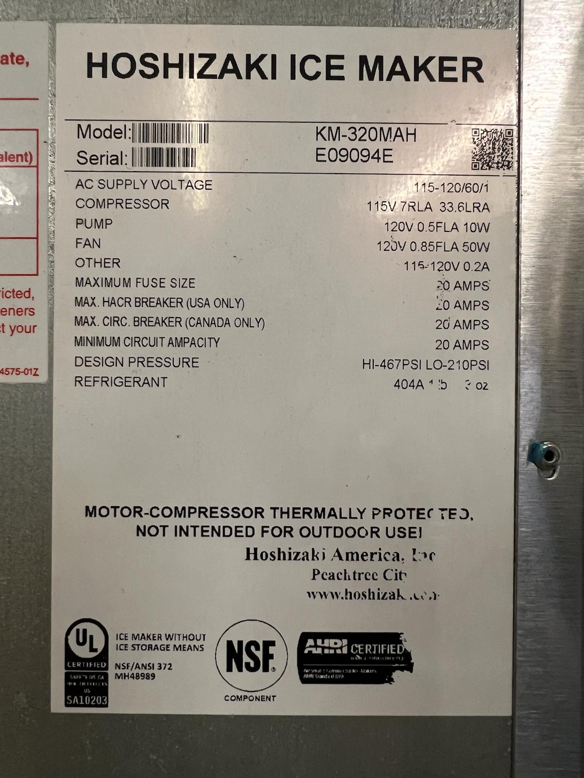 Used Hoshizaki KM-320MAH Air Cooled Crescent Cubed Ice Machine 120V - FG