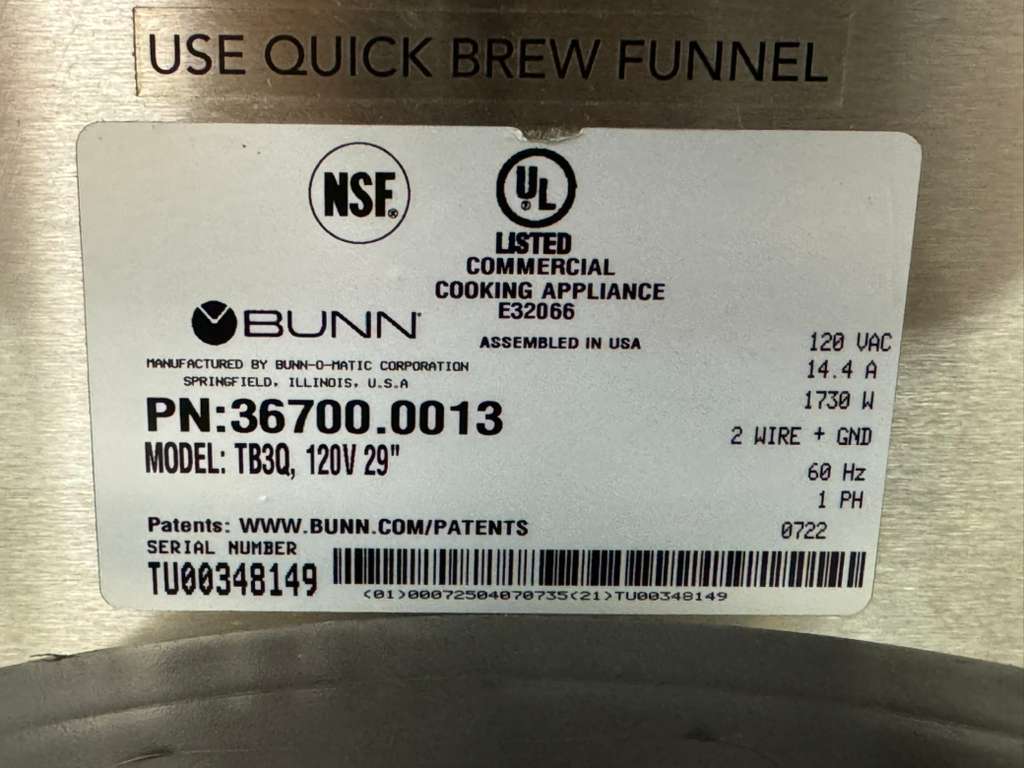 Used Bunn 36700.0013 TB3Q 3 Gallon Iced Tea Brewer with a Dispenser 120V 3