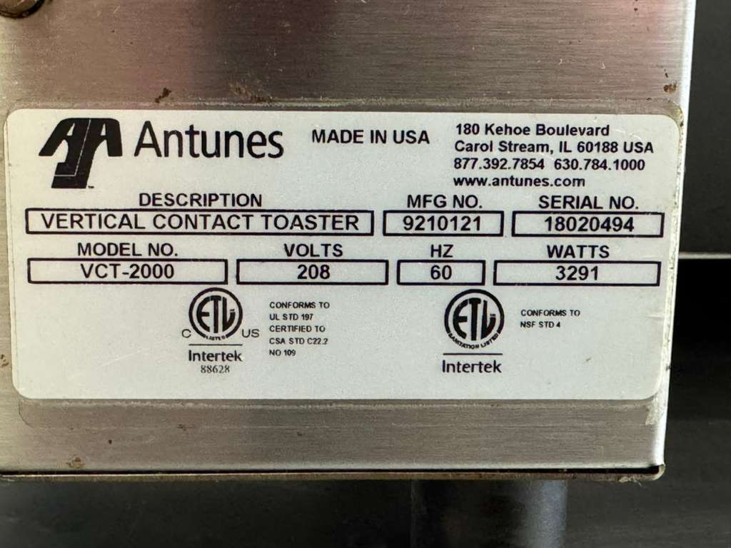 Used Antunes VCT-2000 Vertical Contact Bun Toaster 208V