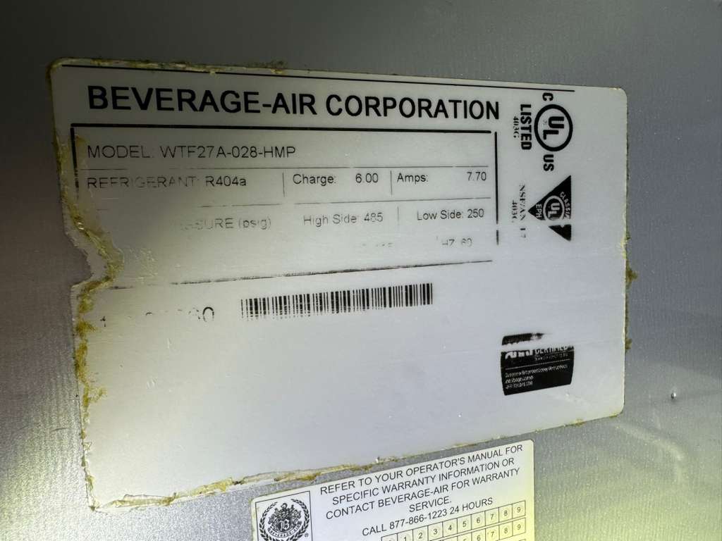 Used 27" Beverage-Air WTF27A Single Door Undercounter Worktop Freezer 120V