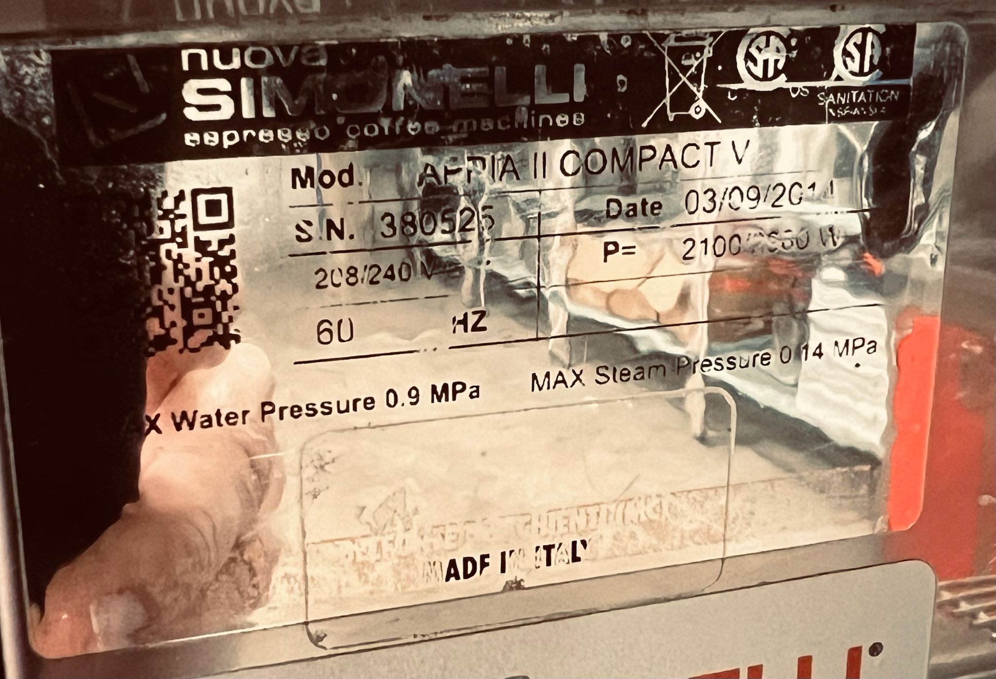 Used Nuova Simonelli Appia II Compact V Espresso Coffee Machine 208/240V