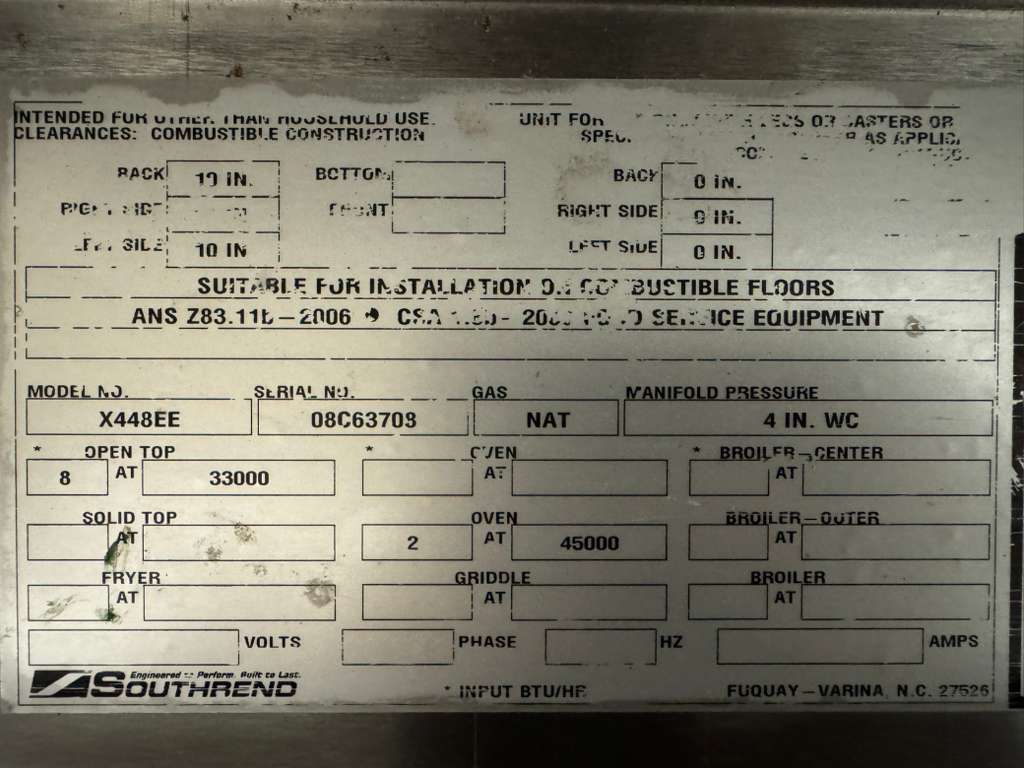 Used 48" Southbend X448EE 8 Burner Range w/ (2) Space Saver Ovens, Natural Gas