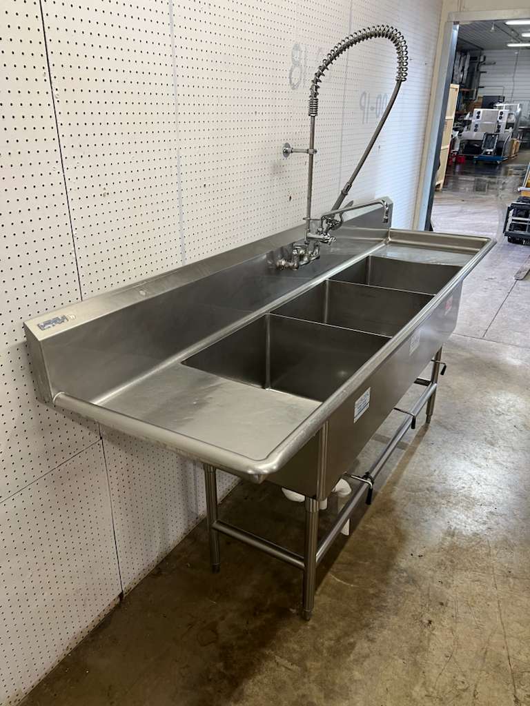 Used 102" Stainless 3 compartment Sink with Sprayer and Twist Drains - FG
