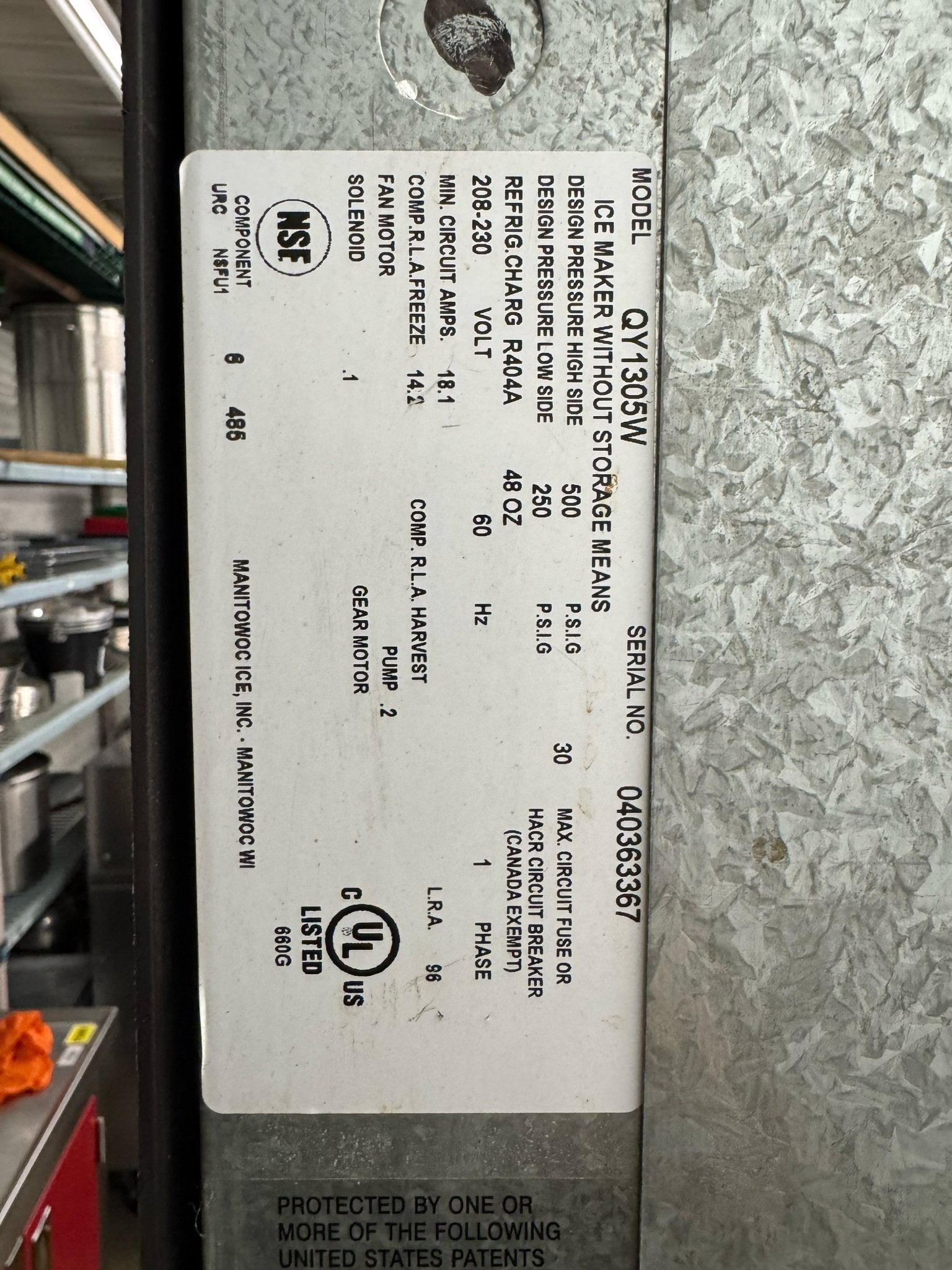 Used Manitowoc QY1305W 1250lbs/day air Cooled Ice Machine With 710lb Bin - Falcon Restaurant Supply - 6