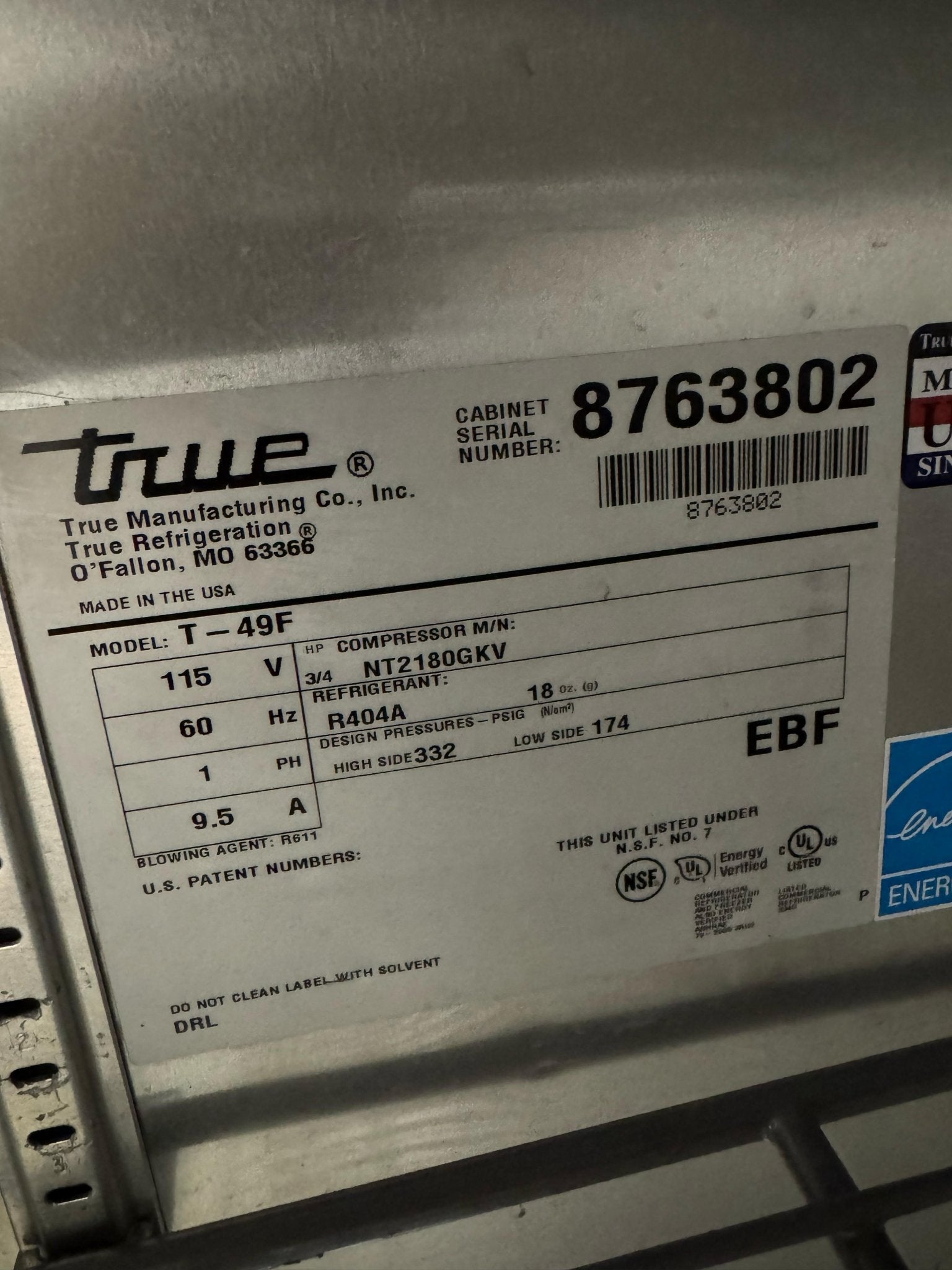 Used 2016 True T - 49F Stainless 2 Door Solid Door Reach - In Freezer 120V - Falcon Restaurant Supply - 6