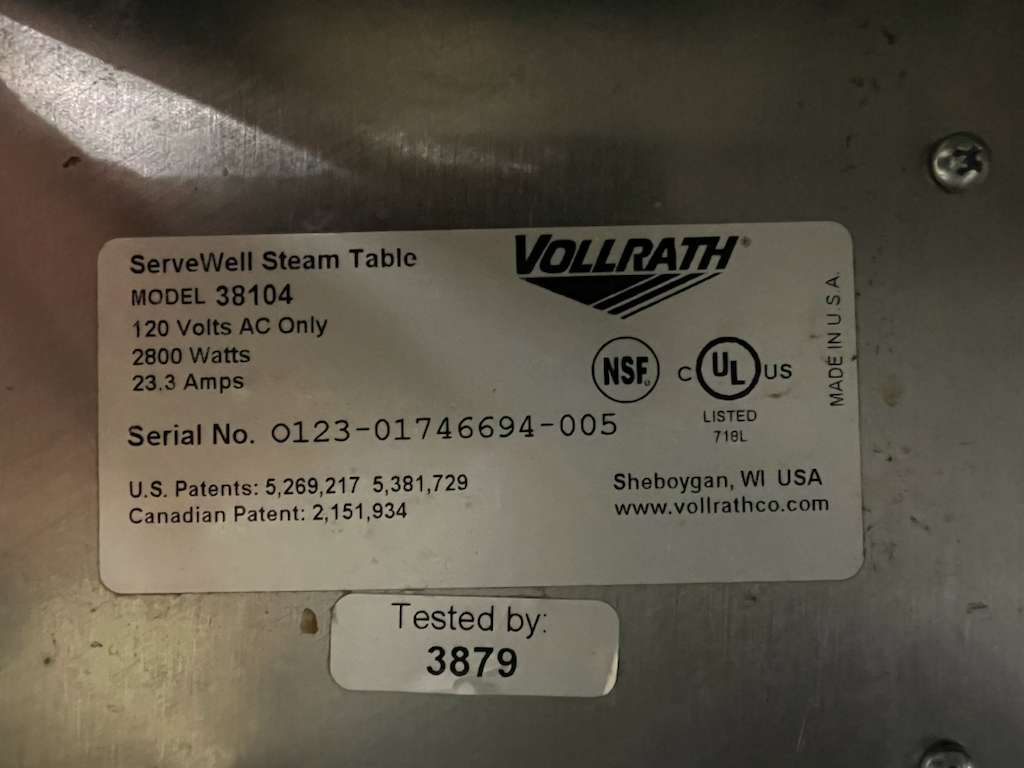 Used 61" Vollrath Servewell 4 well Stainless Steel Steam Table 120V 2800W - TH1