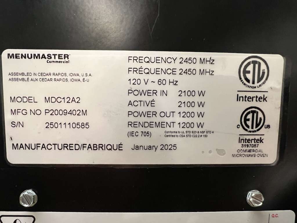 Used 2025 Amana MDC12A2 Commercial 1200 Watt Microwave Oven 120V - TH1 - Falcon Restaurant Supply - 7