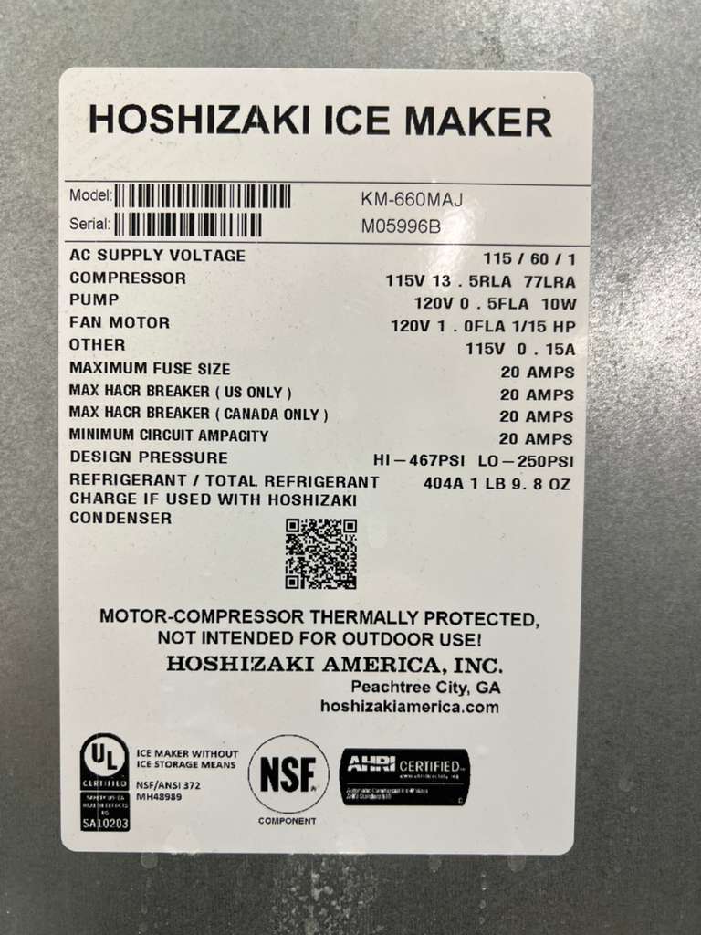 Used Hoshizaki KM - 660MAJ 22" Air Cooled Crescent Cube Ice Machine 665 lb with Bin - FG - Falcon Restaurant Supply - 7