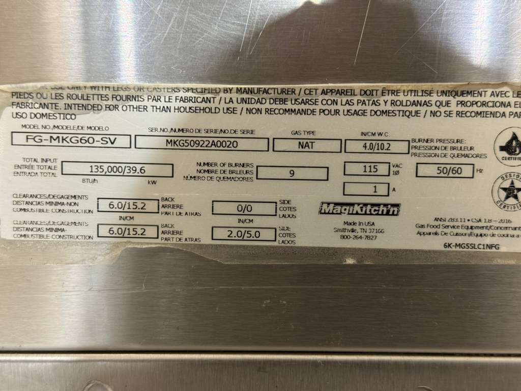 Used 2022 60" MagiKitch'n MKG - 60 - SV NG Griddle with Thermostatic Controls - 150,000 BTU - Falcon Restaurant Supply - 8