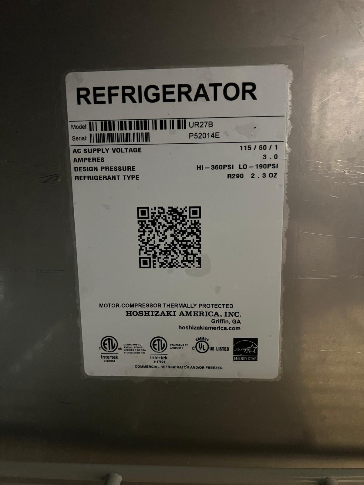 Used 27" Hoshizaki UR27B Steelheart Series Stainless Undercounter Refrigerator - TH1