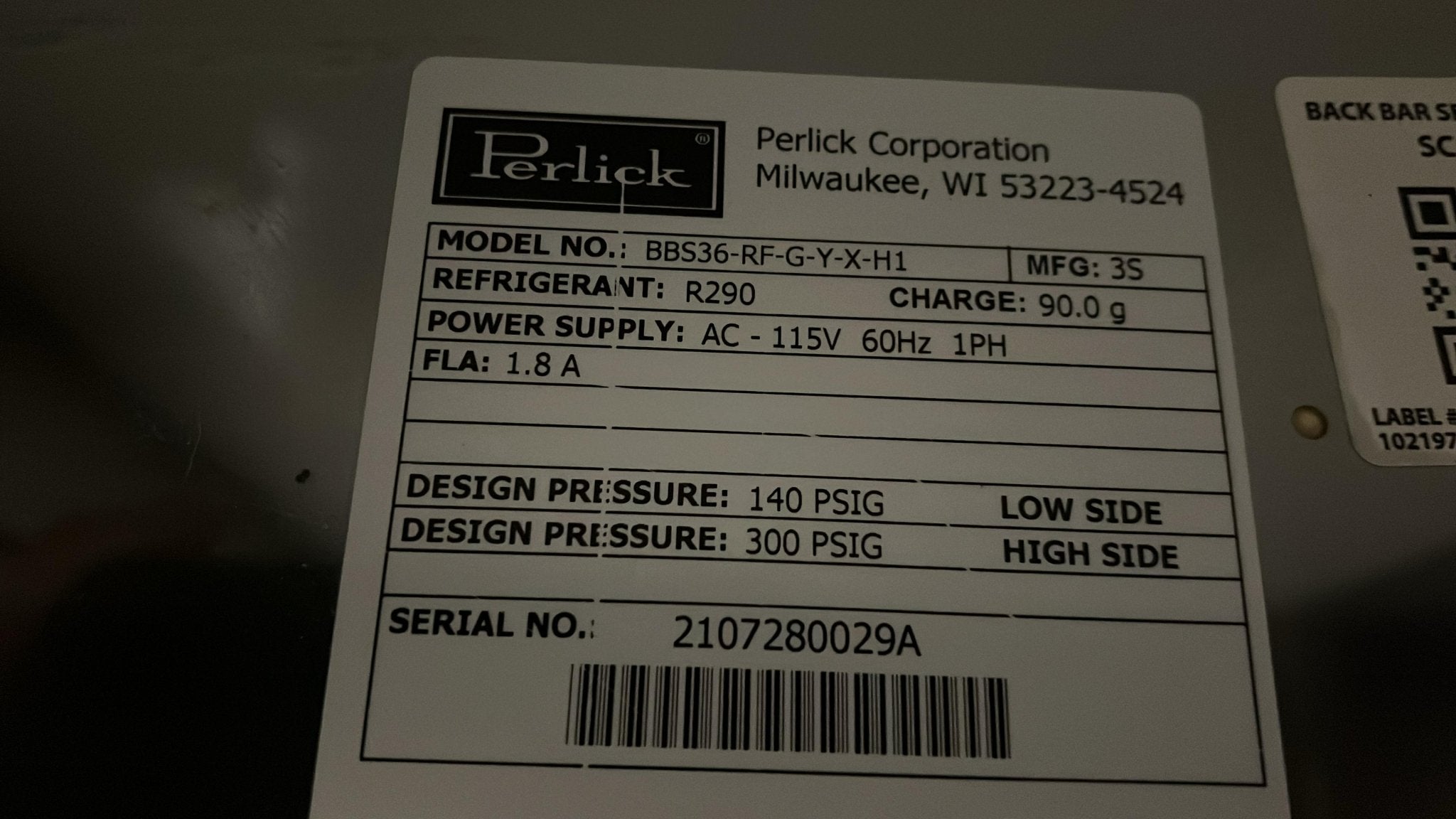 Used 36" Perlick BBS36 Refrigerated Back Bar Cooler 7.4 Cu Ft Capacity - TH1 - Falcon Restaurant Supply - 8