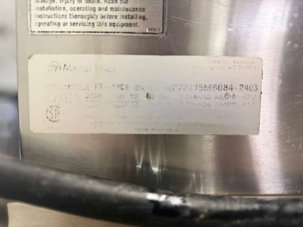 Used Market Forge FT-12CE 12gal Table Top Electric Tilt Kettle with Base 208V 1/3PH