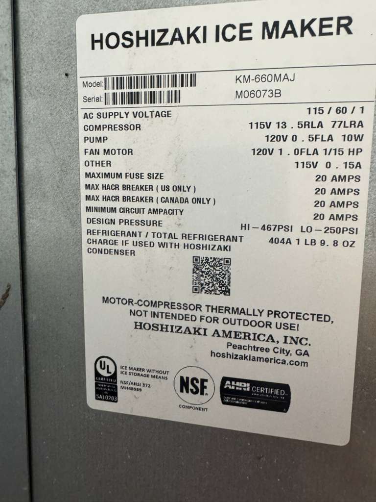 Used Hoshizaki KM-660MAJ Crescent Ice Machine 665lb/24hr Air Cooled 115V - FG