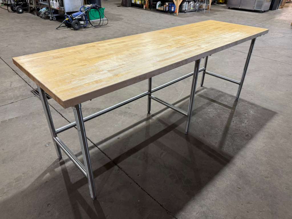 Used 96"X 30" Table with a 1-3/4" Thick Butcher Block Top- SA
