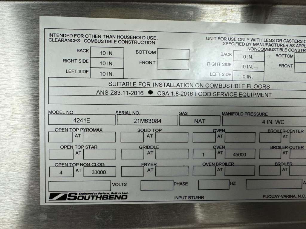 Unused 24" Southbend 4241E NG Range with a Southbend P24-CM-R NG Cheese Melter