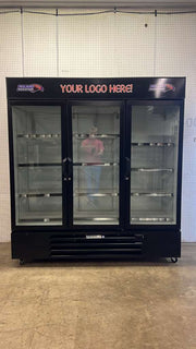 Used 2017 Beverage Air LV72HC-1-B Refrigerated Glass 3 Door Reach In Merchandiser