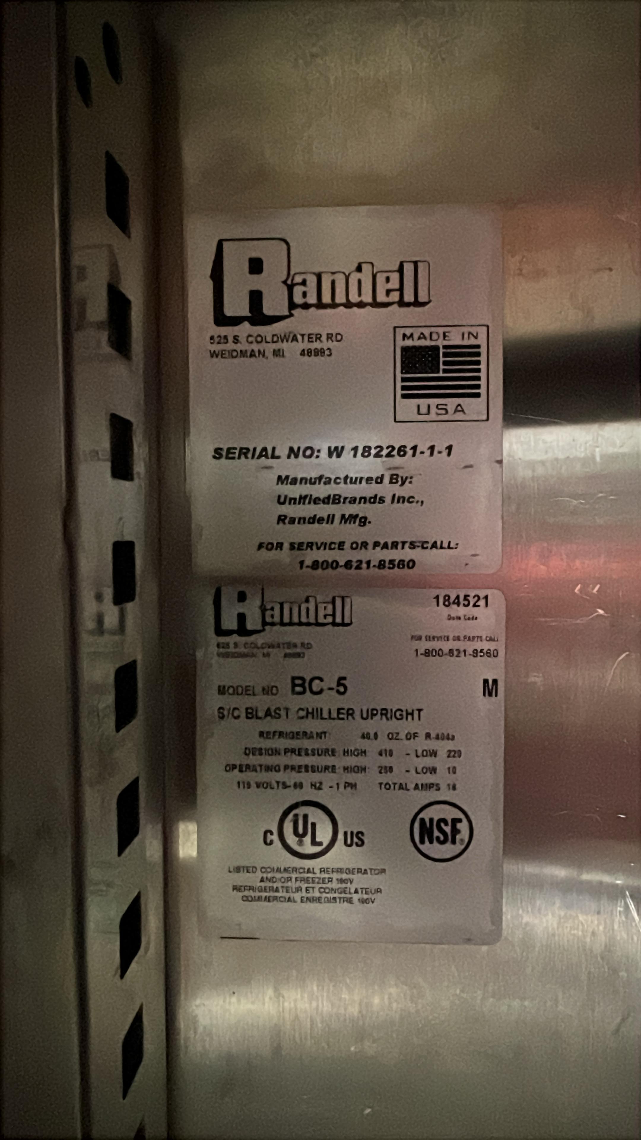 Used 36" Randell BC-5 Stainless Upright Reach In Blast Chiller - 115V