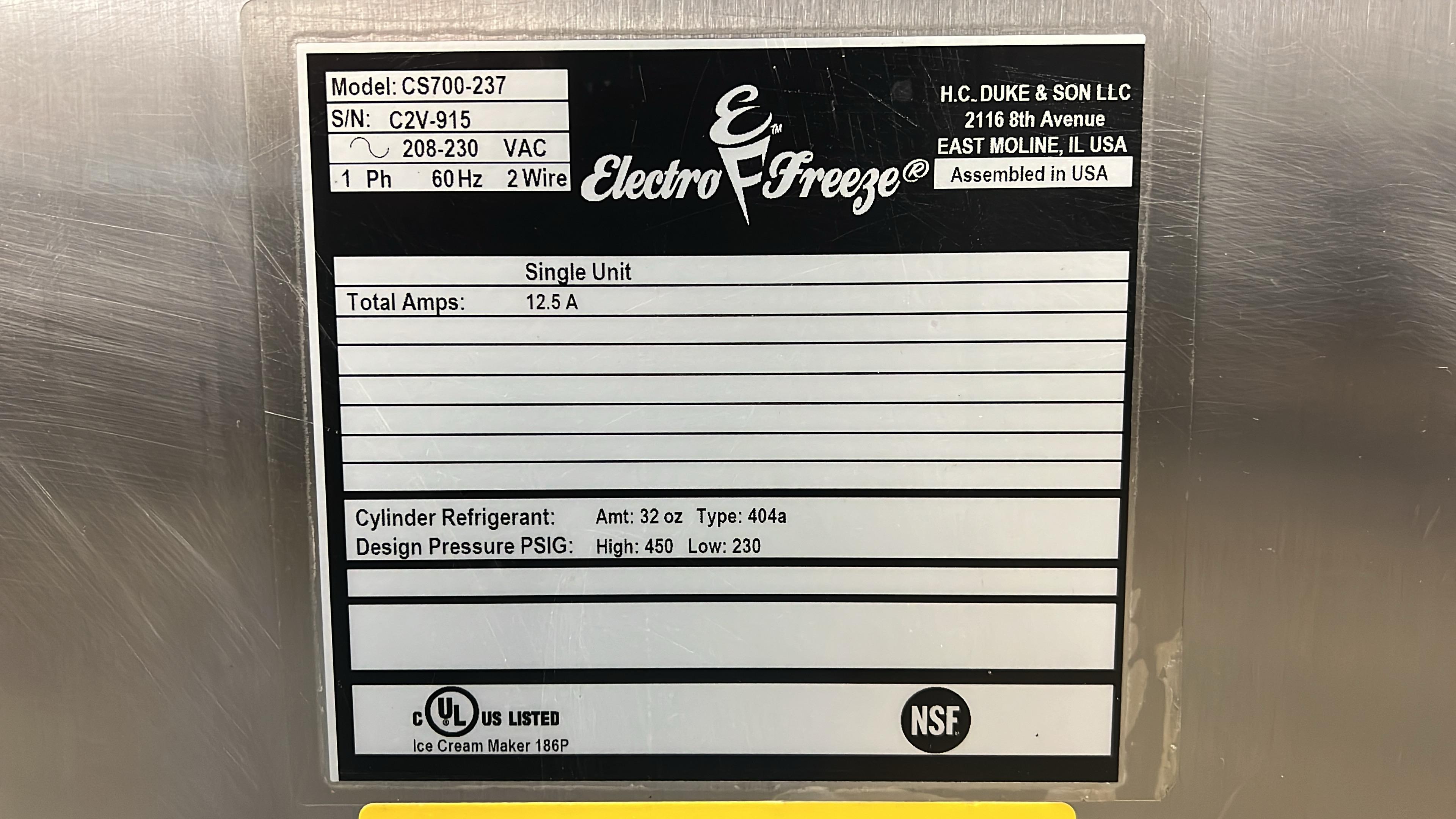 Used Electro Freeze CS700-237 Ice Cream Shake Machine With Mixer 208-230V - FG3