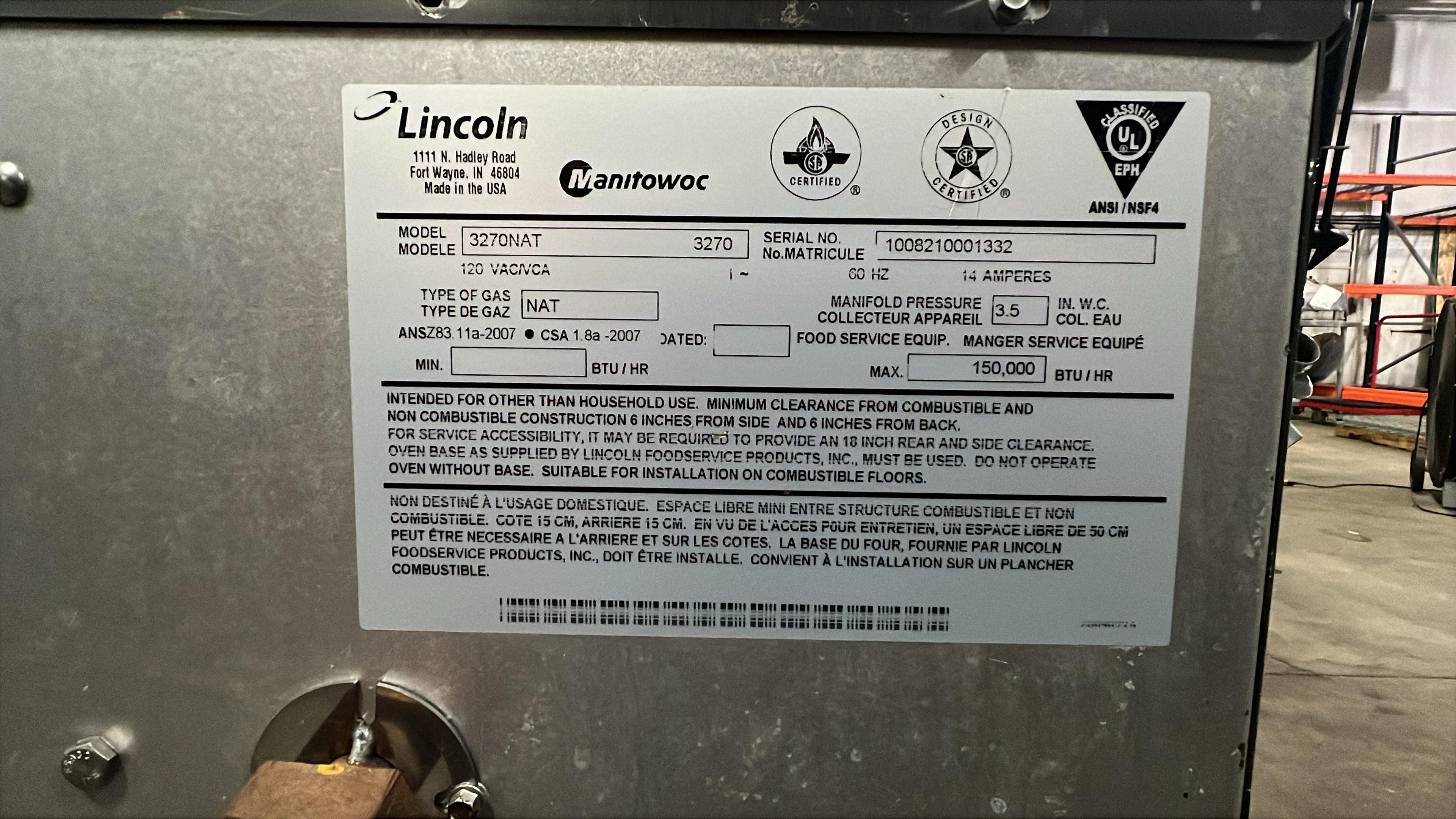 Used Lincoln 3270 NG Impinger Conveyor Pizza Oven Double Stack