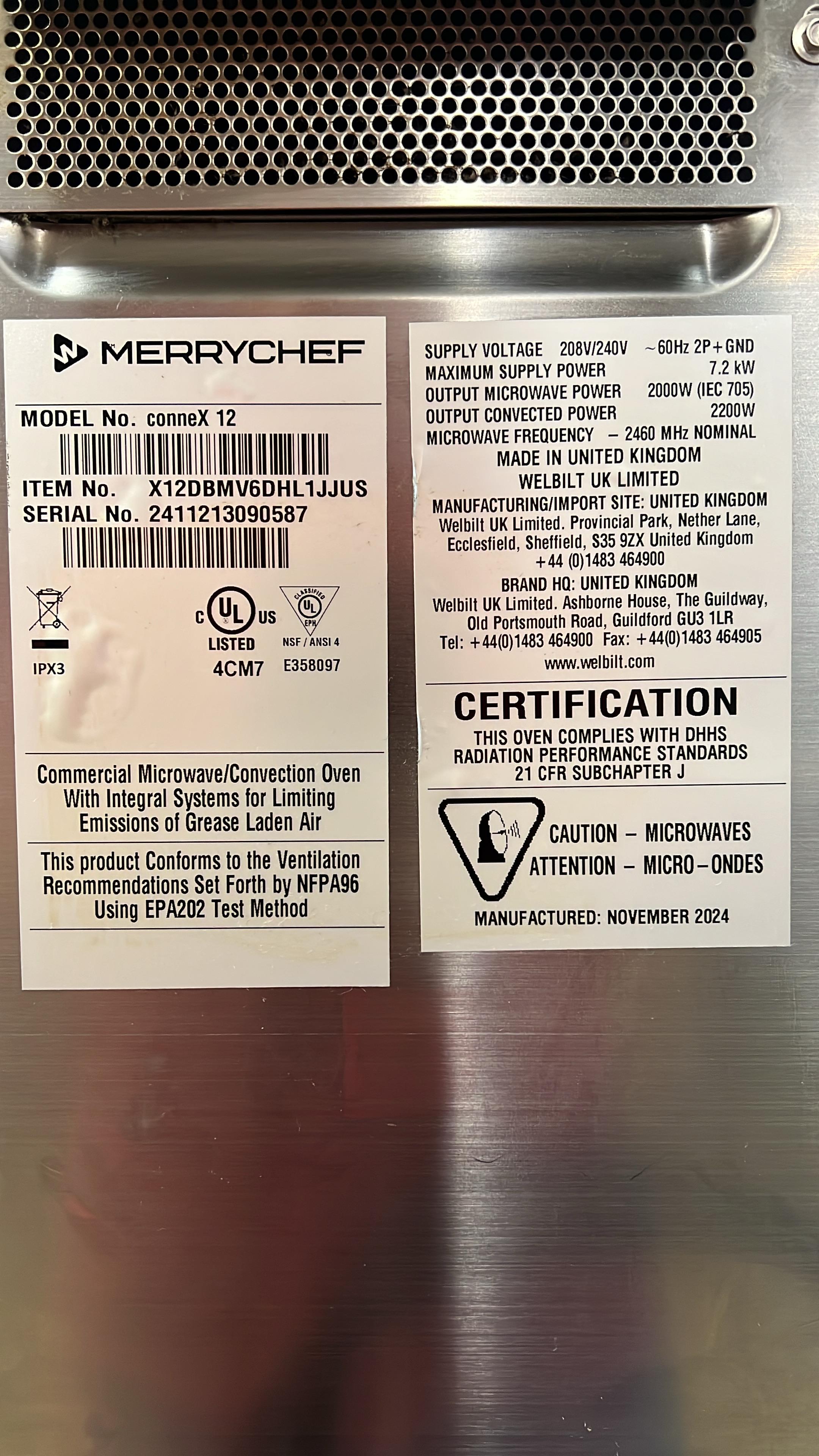 Used 2024 Merrychef conneX12 Accelerated High-Speed Oven with Cart 208-240V - JJ