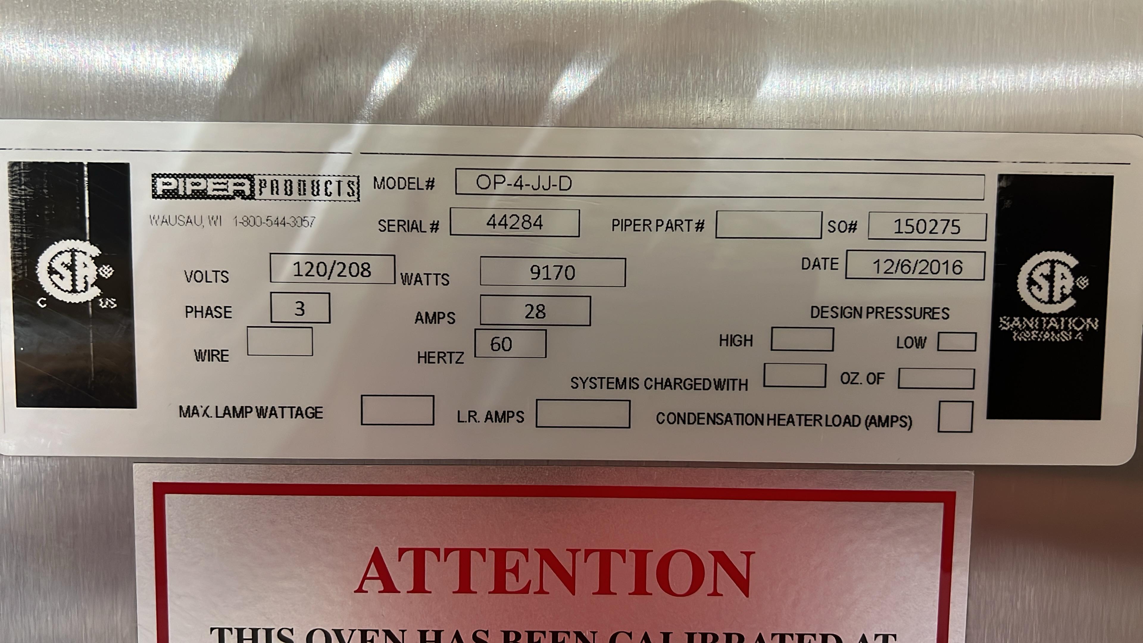 Used Piper Products OP-4-JJ-D Electric Convection Oven and Proofer Combo 120-208V 3PH - JJ