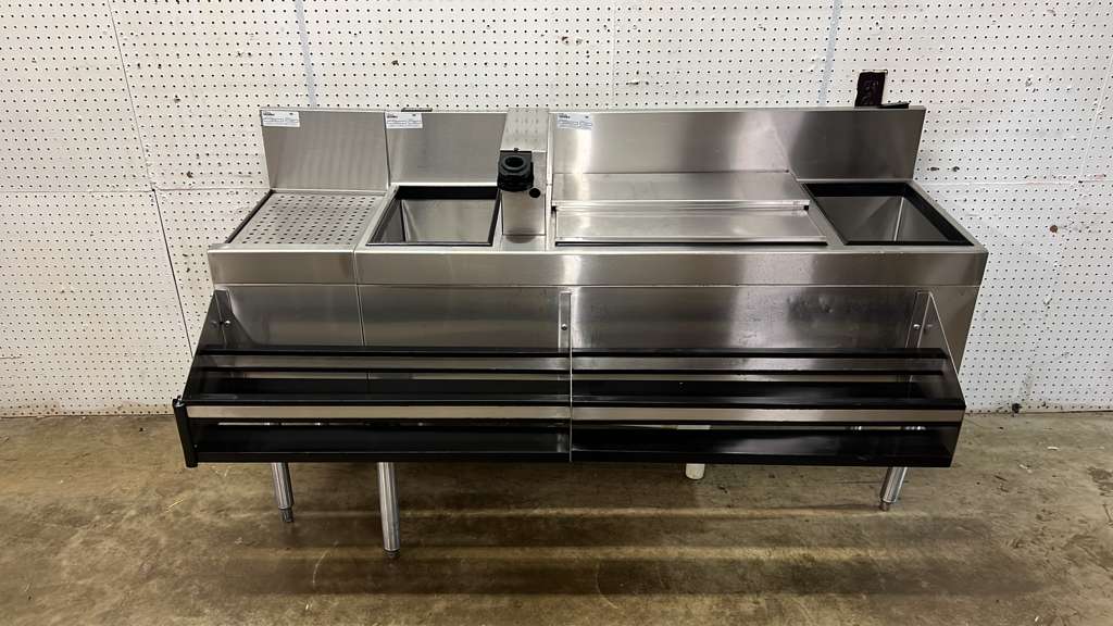 Used 64" Glastender Undercounter Stainless Cocktail Station with Ice Bin and Drain Board - RL
