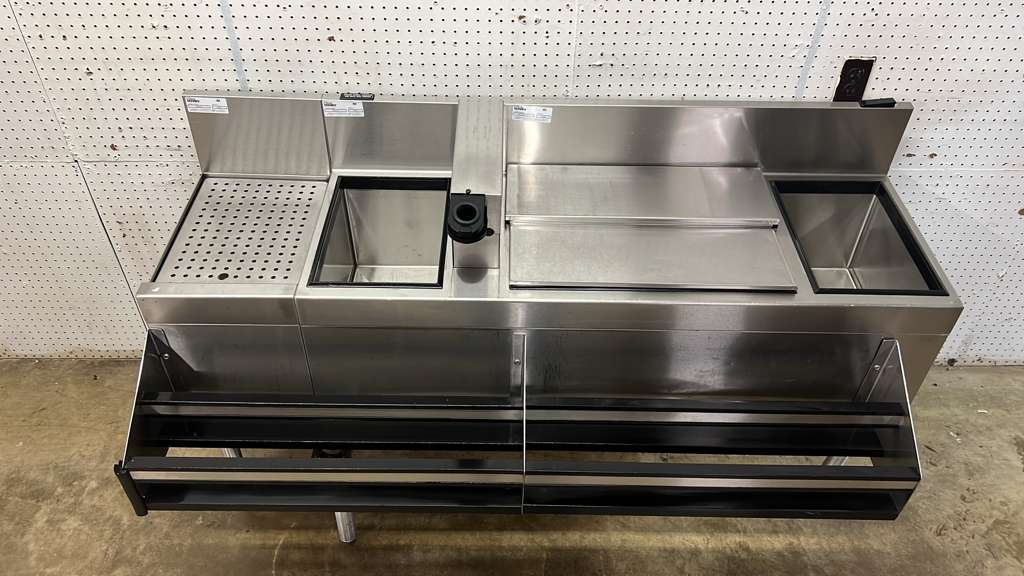Used 64" Glastender Undercounter Stainless Cocktail Station with Ice Bin and Drain Board - RL